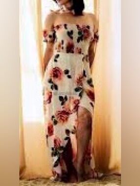 Nova Floral Tie Smocked Off Shoulder Smocked Midi Rose Print Dress Women’s 3X